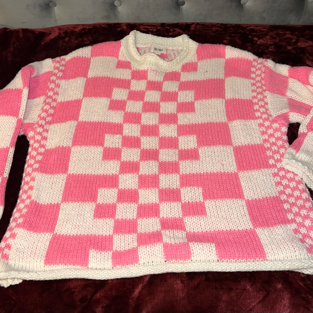 BiBi Pink and White Patterned Sweater